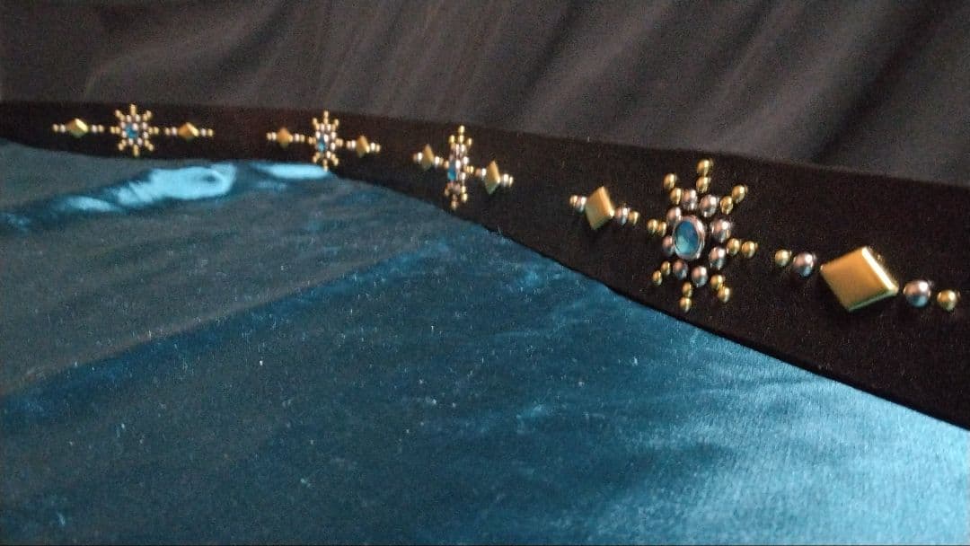 昭南ベンズレザー　スタッズベルト　ニッケル＆ブラス　アクアブルー