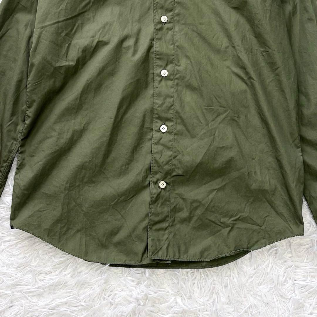 タグ付き未使用✨Finamore ホリゾンタルカラーシャツ コットン オリーブS