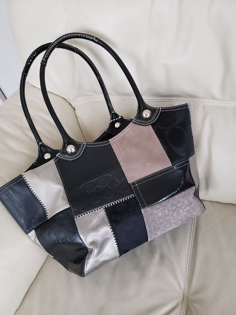 コーチ　トートバッグ　パッチワーク　黒