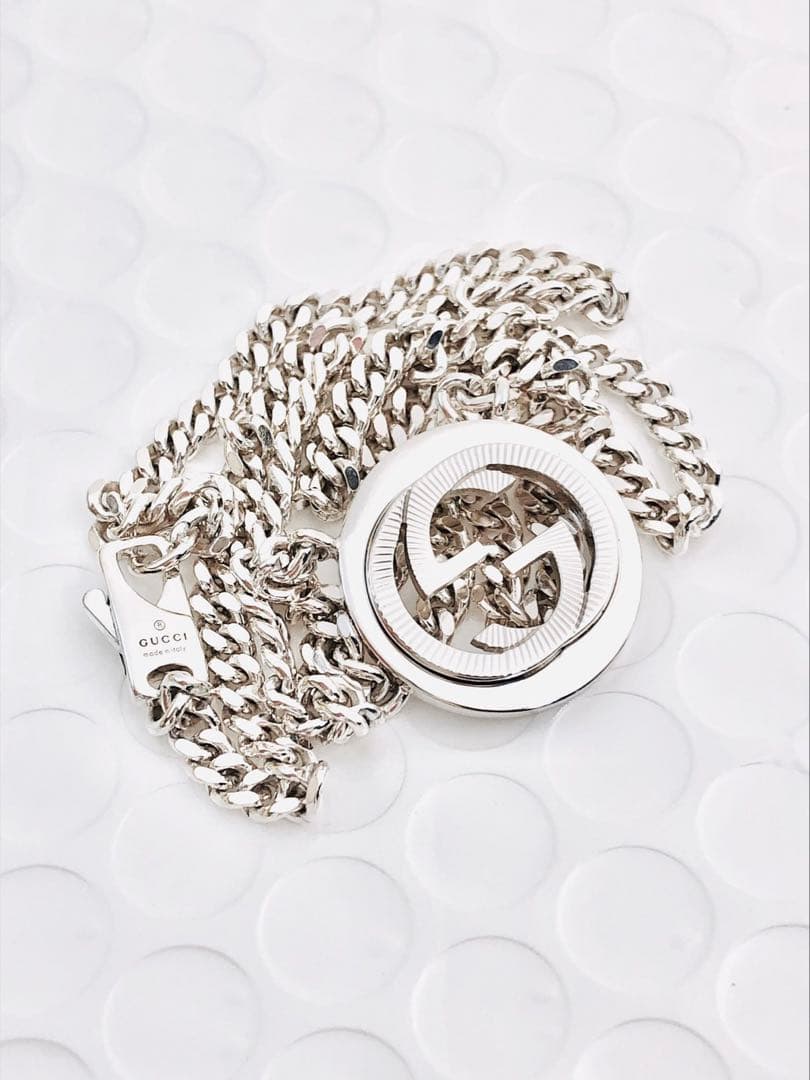 【超美品】GUCCI WGロゴ ネックレス 男女兼用 SV925 2.5ミリ