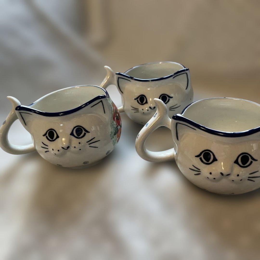 ポーリッシュポタリー　ポーランド食器　ネコ　マグ