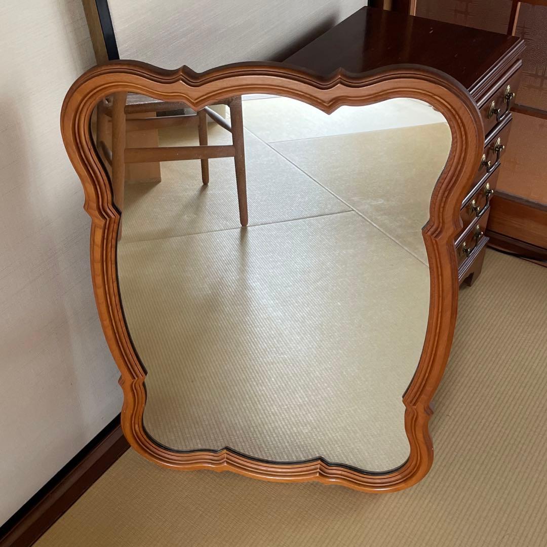 大塚家具　壁鏡　ナラ材　アンティーク