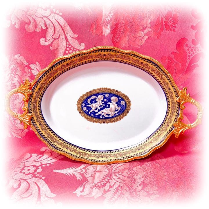 天使 エンジェル アンティーク 金縁 プレート オードブル 皿 猫脚 ロココ