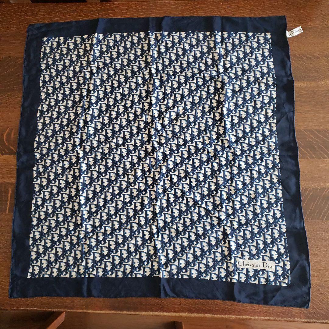 クリスチャンディオールChristian Dior シルクスカーフ ネイビー