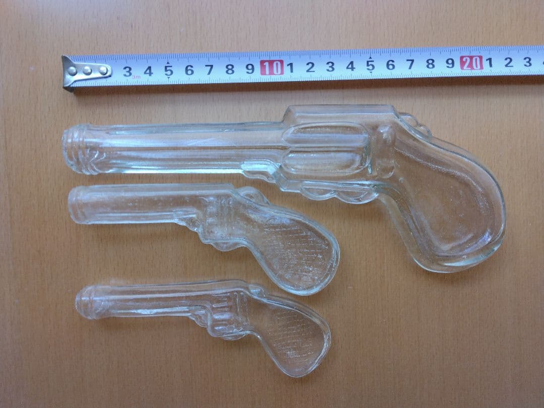 ル*カ様 レトロ瓶☆ピストル型金平糖瓶大小3個セット・昭和レトロ・菓子玩具瓶・コ