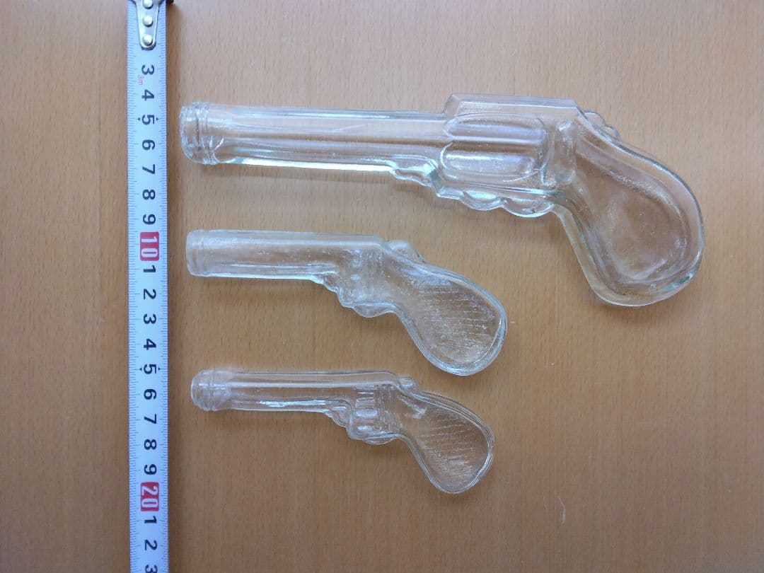 ル*カ様 レトロ瓶☆ピストル型金平糖瓶大小3個セット・昭和レトロ・菓子玩具瓶・コ