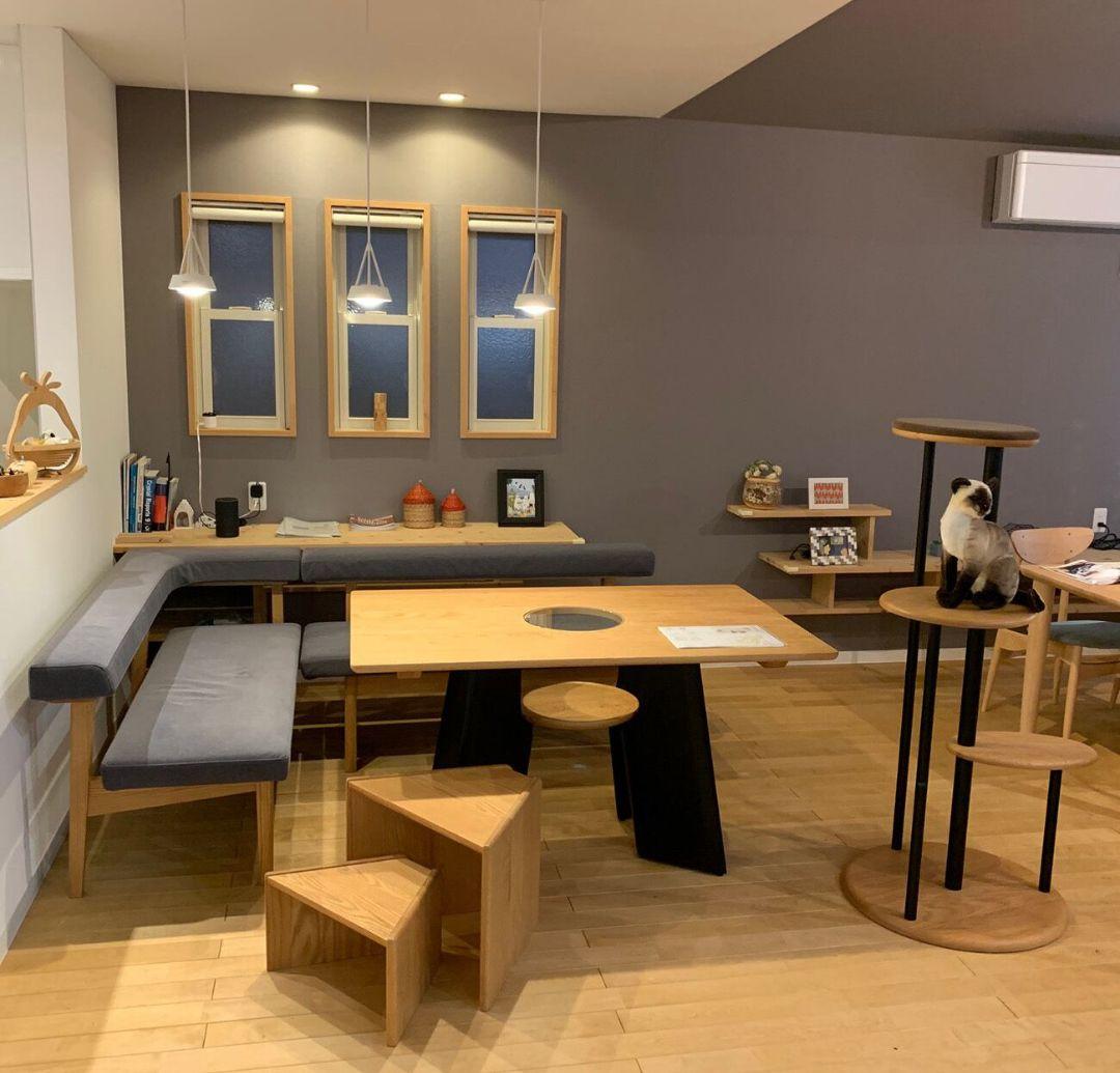 未使用 くつろぐ愛猫を眺めながら過ごせる ダイニングテーブル ナガノインテリア