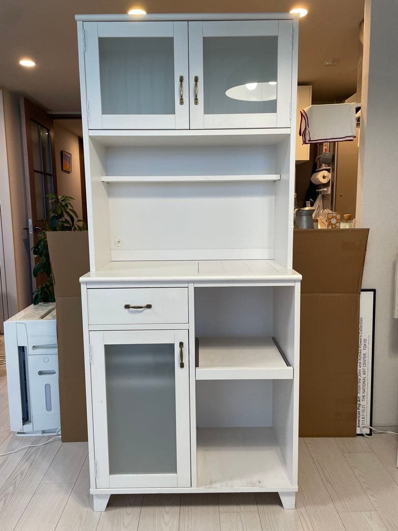 ホワイト木製食器棚・キッチンカウンター