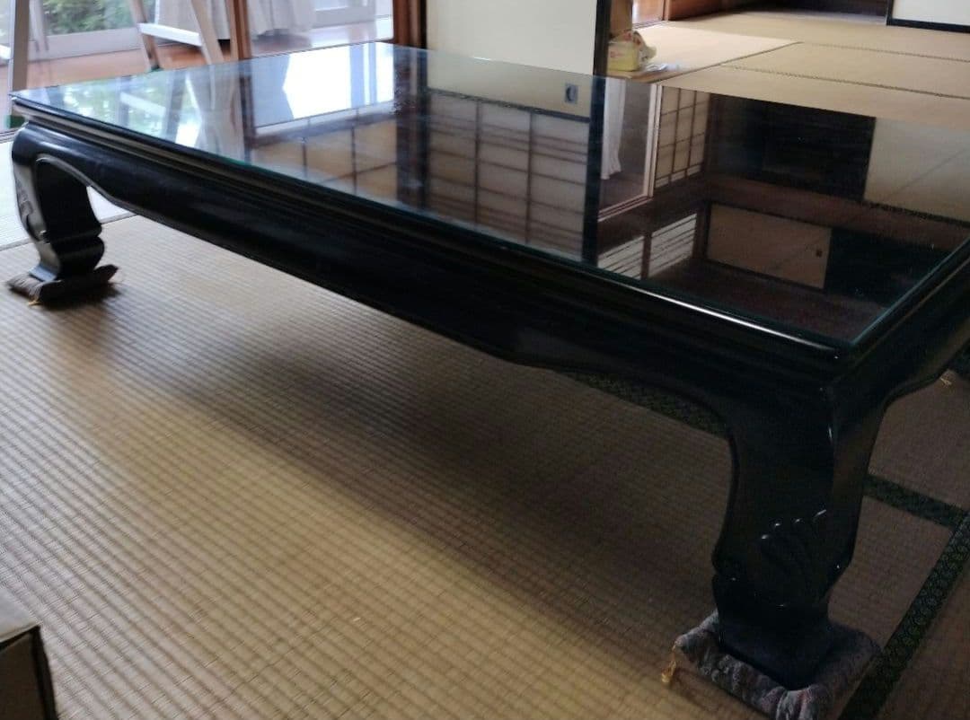 お値下げ可能　座敷机ガラス板付