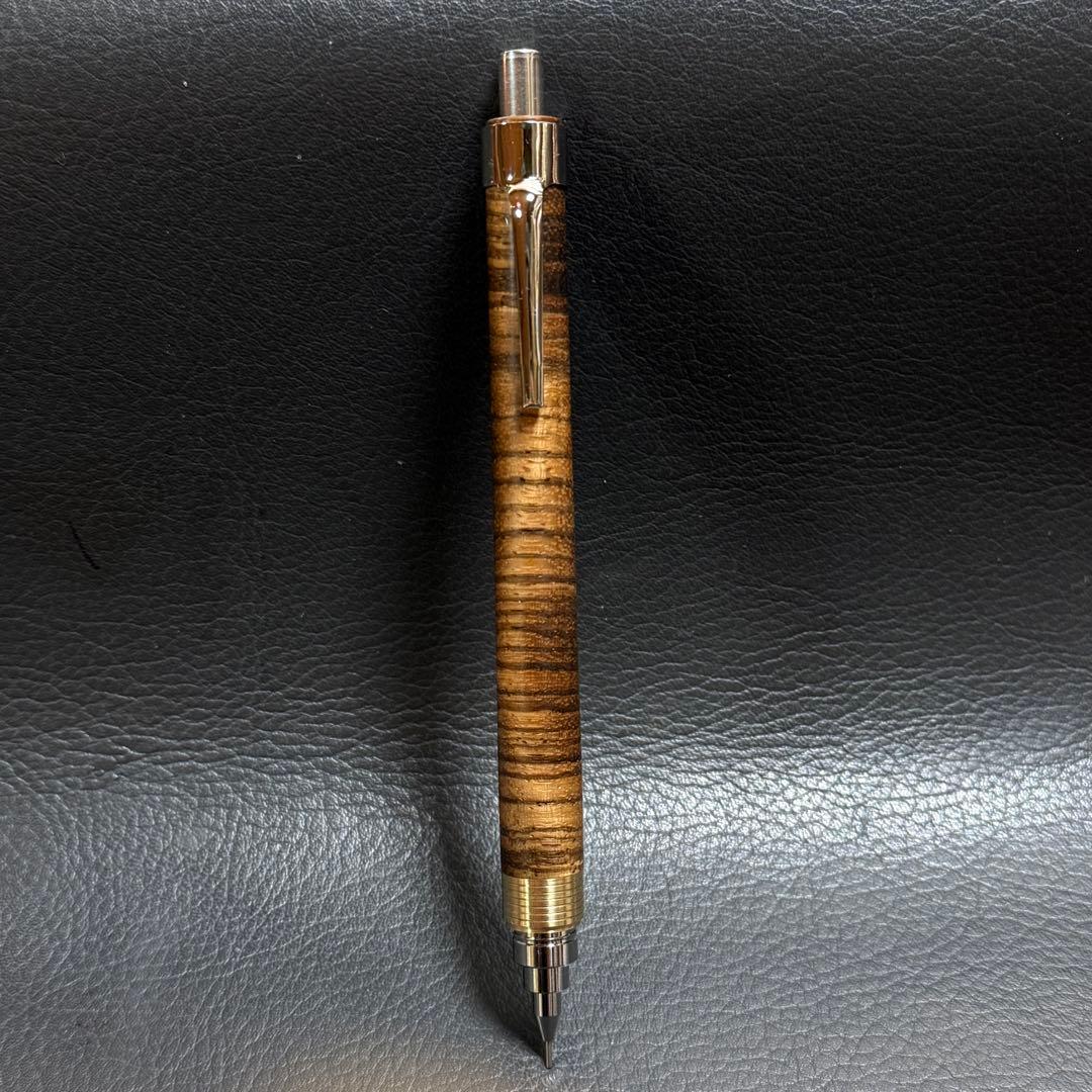 218ゼブラウッド横目透明スタビ　木製シャーペン　超低重心溝付き　真鍮