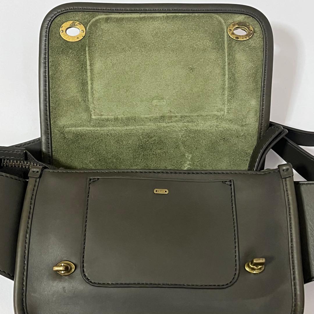 美品✨オールドコーチ　ウエストバッグ　ボディバッグ　レザー　ターンロック　カーキ