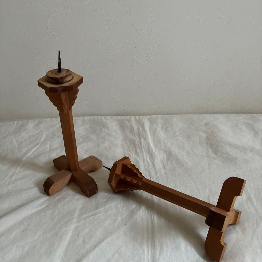 アンティークフランス　蝋燭台　木製一本