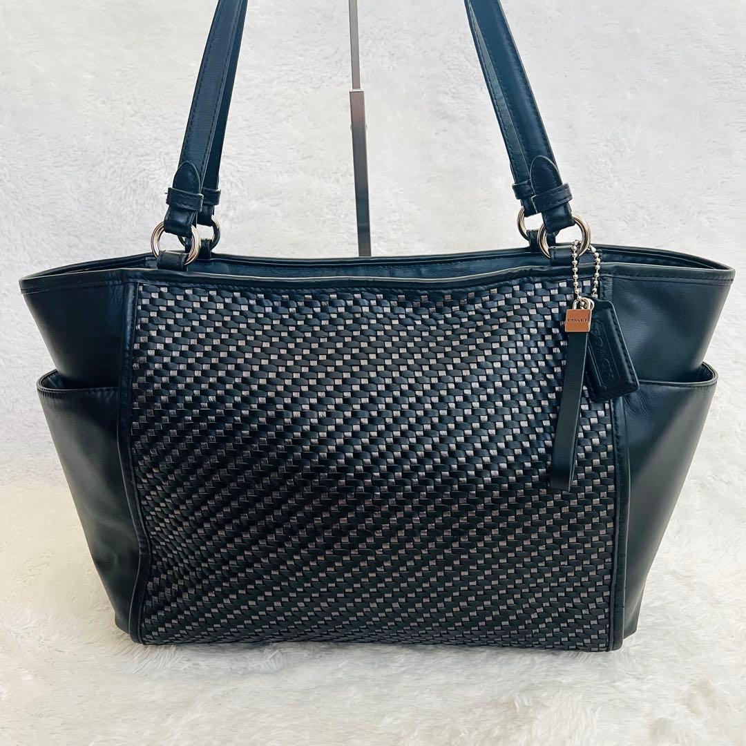 COACH コーチ トートバッグ メッシュ レザー ブラック