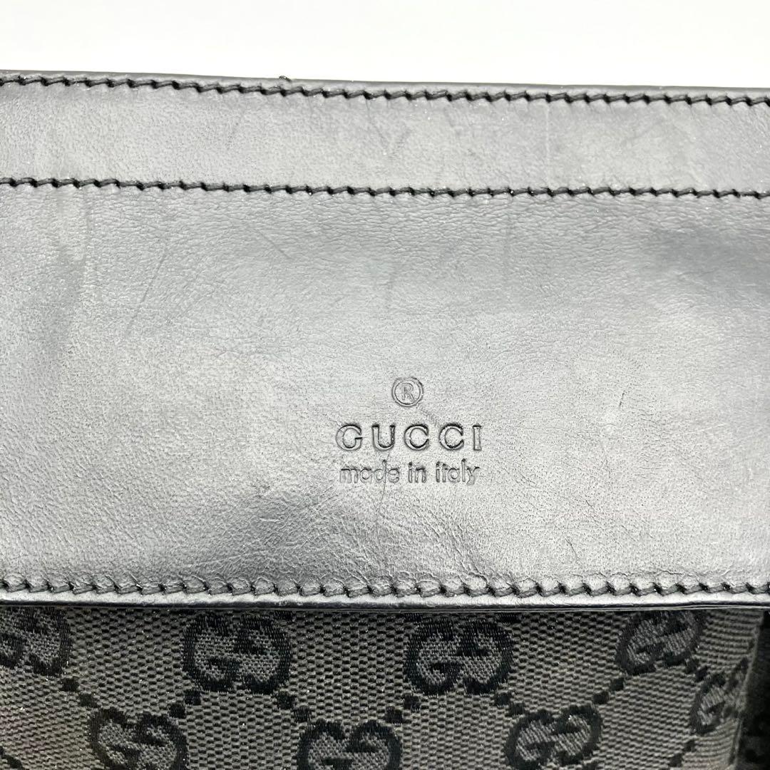 【美品】グッチ　ボディバッグ　ウエストバッグ　gg レザー　キャンバス　ブラック
