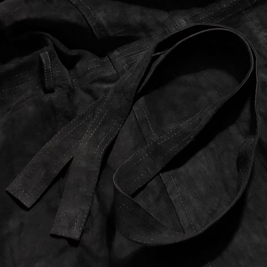 本毛皮☆フォックス リアルファー ベルテッドコート 羊革 スエード ブラック