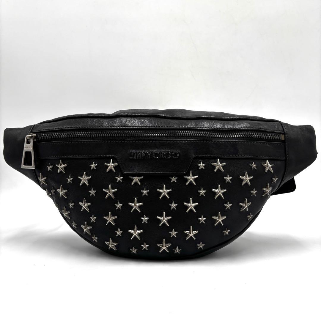 美品 ジミーチュウ ボディバッグ レザー ロゴ スタッズ スター 斜め掛け 黒