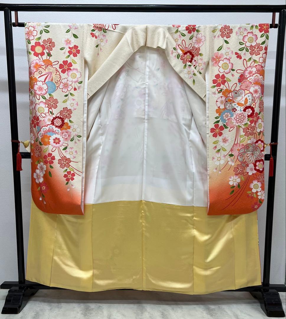 振り袖　フルセット　長襦袢付　枝垂れ桜　金彩加工　刺繍入り　銀通し　757