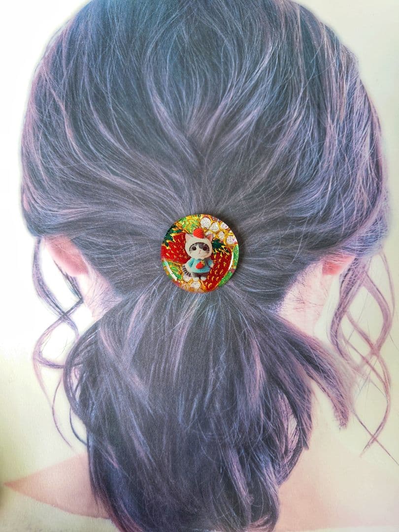 レジン　猫　手書き　ヘアゴム　ブローチ　ポニーフック　No.233