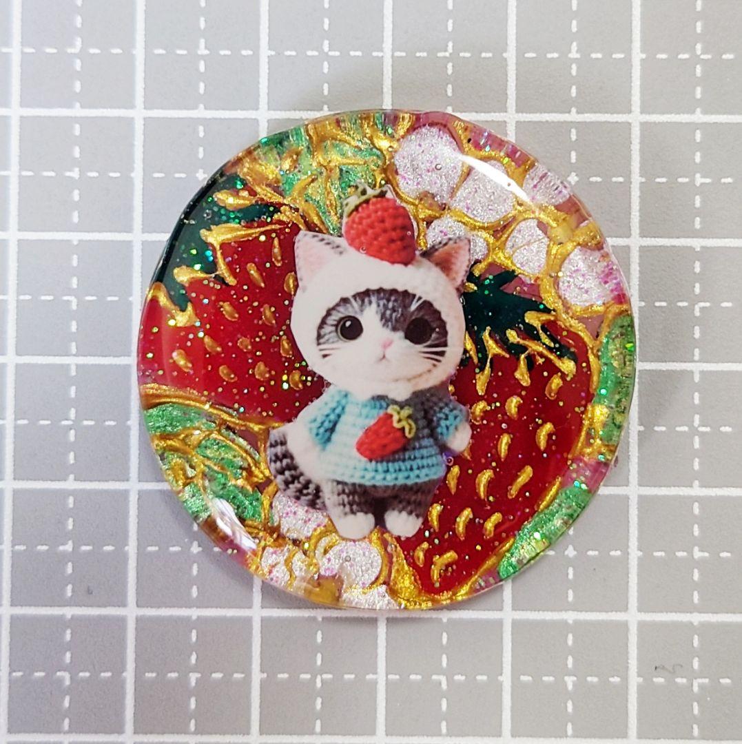 レジン　猫　手書き　ヘアゴム　ブローチ　ポニーフック　No.233