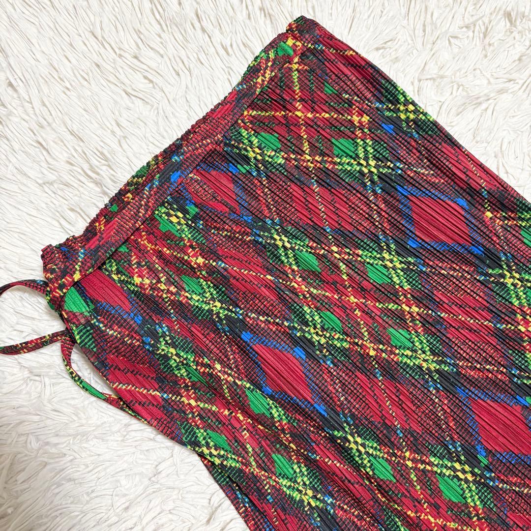 希少✨美品 PLEATS PLEASE 巻きスカート チェック柄 フリンジ L