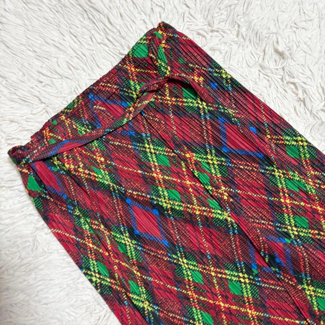 希少✨美品 PLEATS PLEASE 巻きスカート チェック柄 フリンジ L