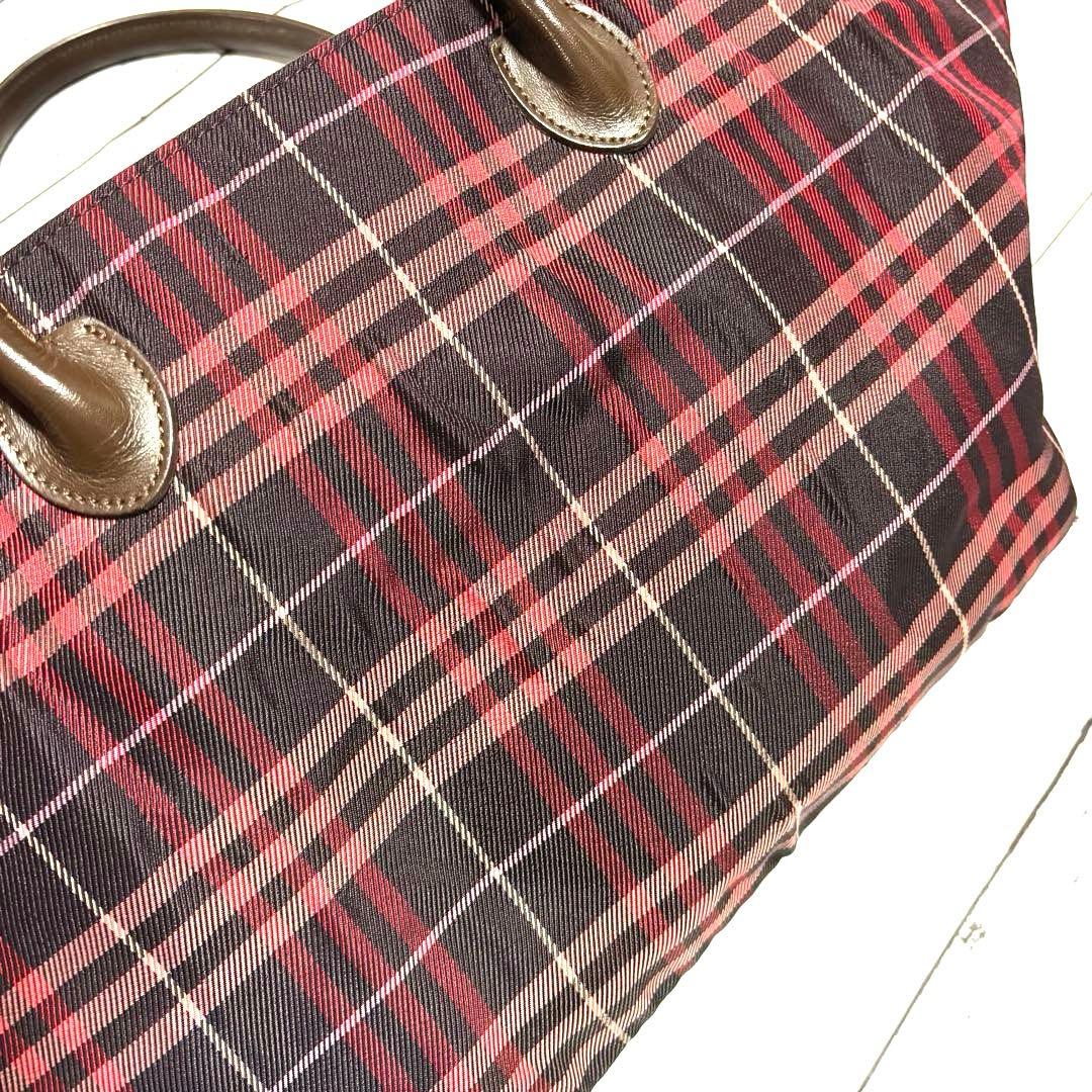 希少カラー バーバリー ブルーレーベル トートバッグ ノバチェック　レッド