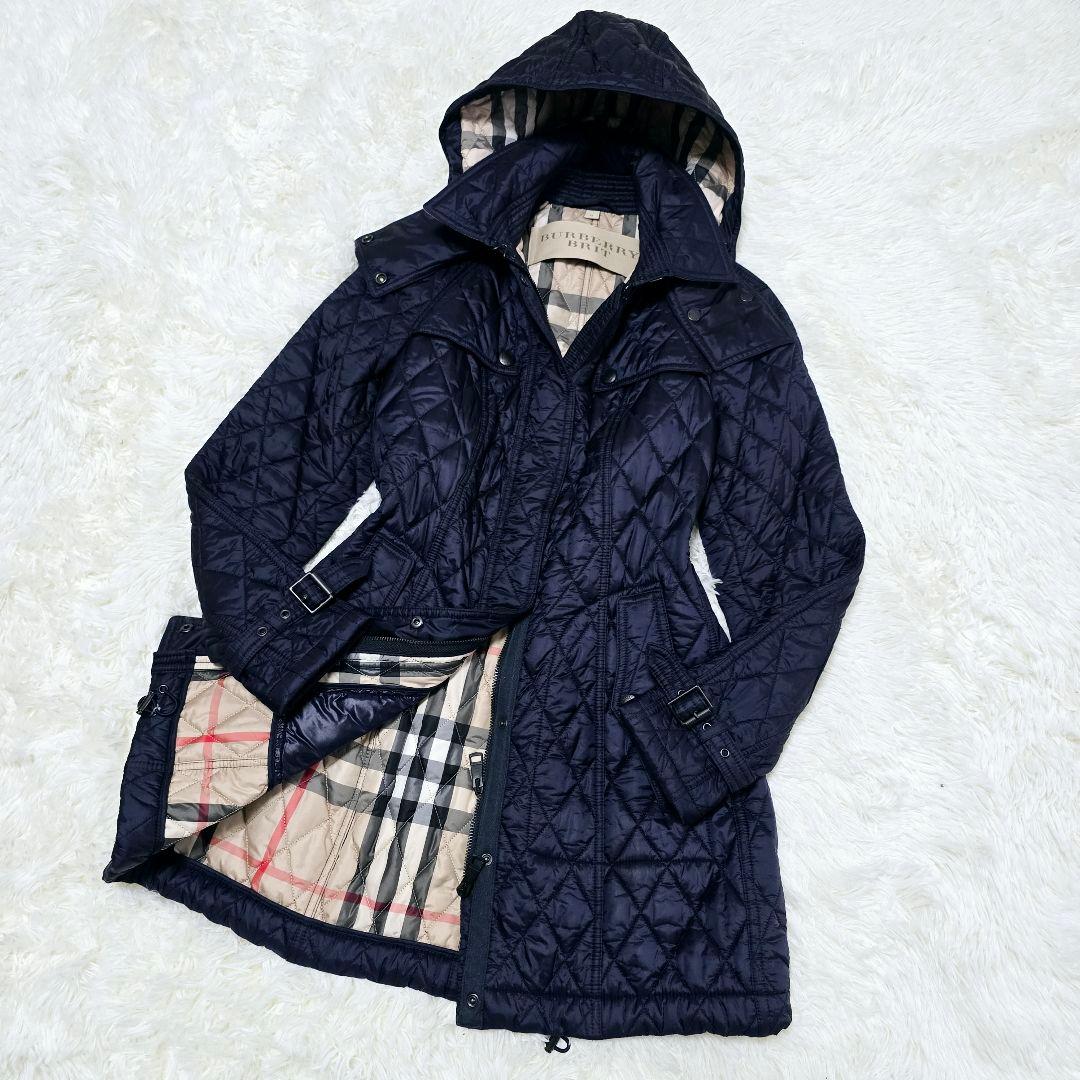 美品✨バーバリー ブリット キルティングコート ネイビー フード