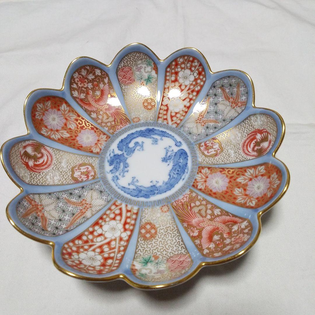 深川製磁 染錦金彩鳳凰菊割 中皿