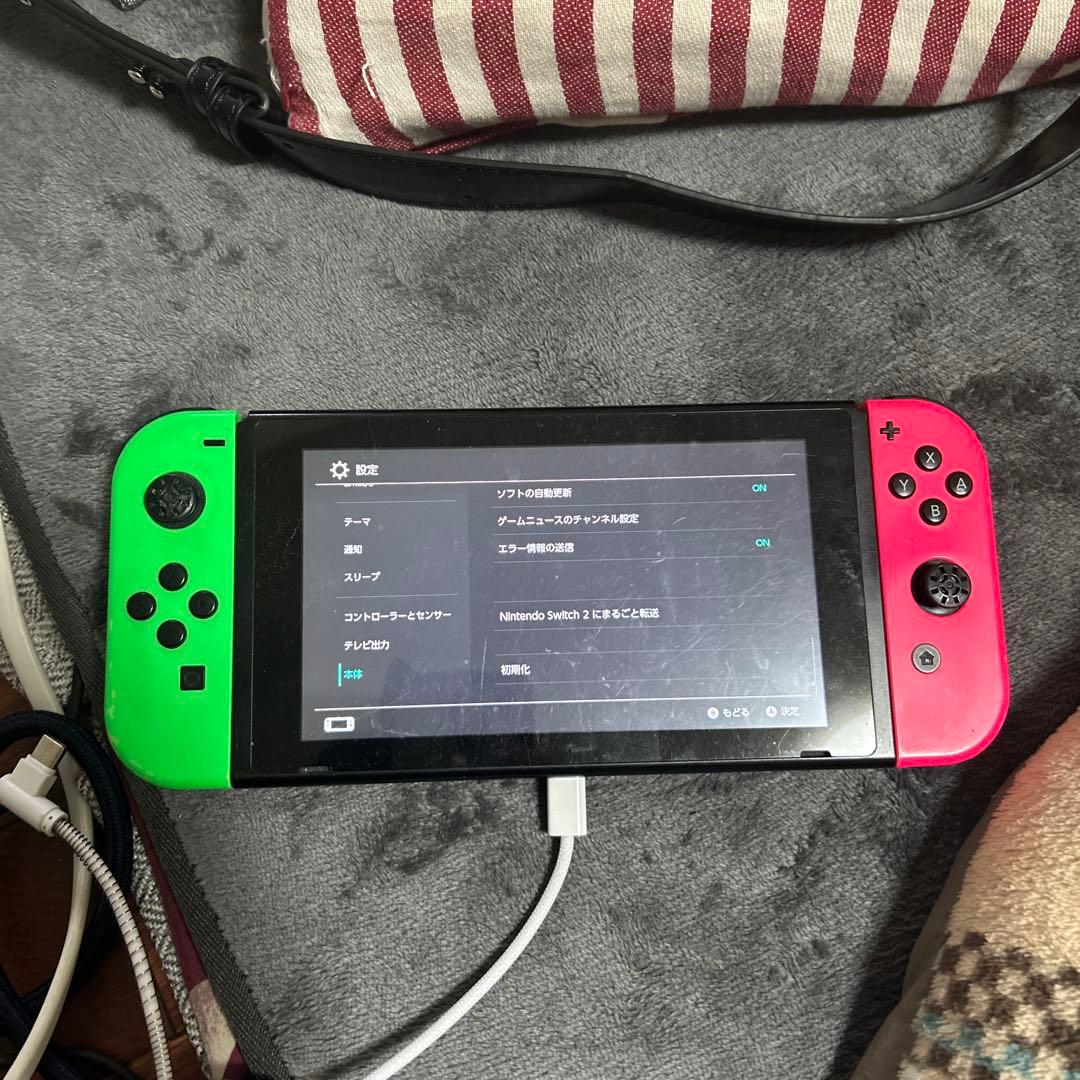 ま*屋様 Nintendo Switch グリーン/ピンク本体動作確認済み充電器