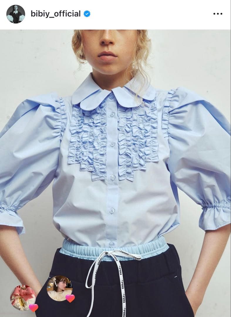美品！1回着のみ！Bibiy. パフスリーブブラウス　フリル　ライトブルーシャツ