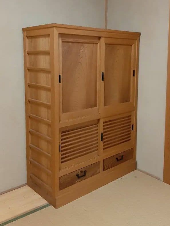 木製 引き戸式 収納キャビネット 高級板材使用 レトロ 直接引取り　輸送可能