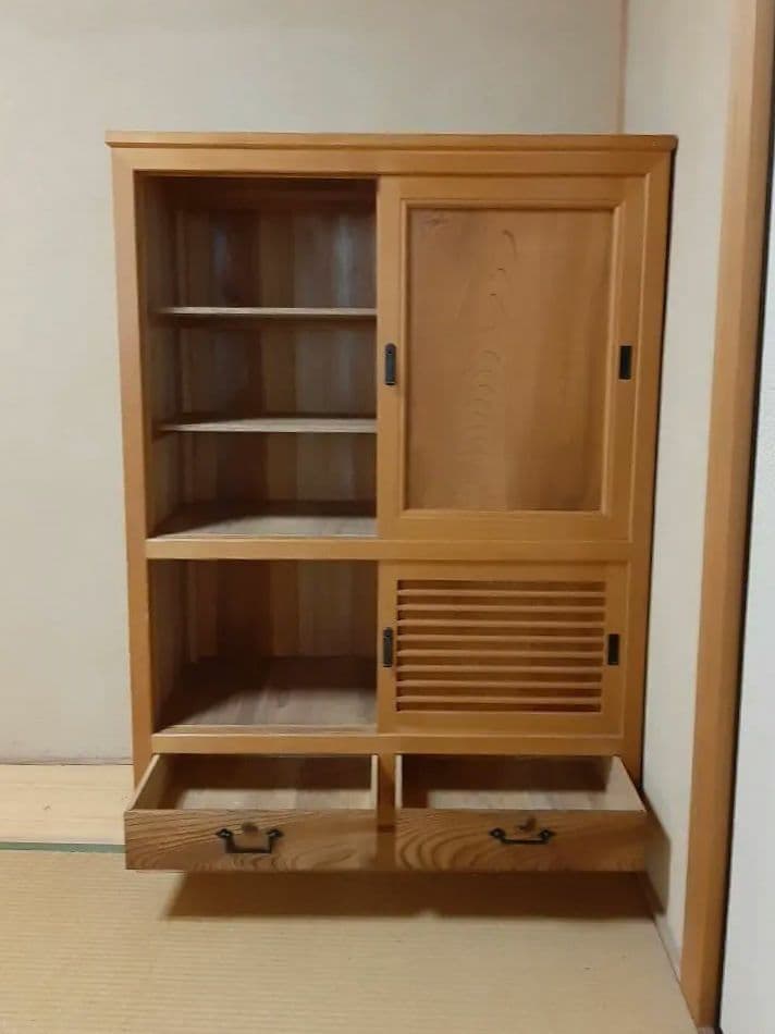 木製 引き戸式 収納キャビネット 高級板材使用 レトロ 直接引取り　輸送可能