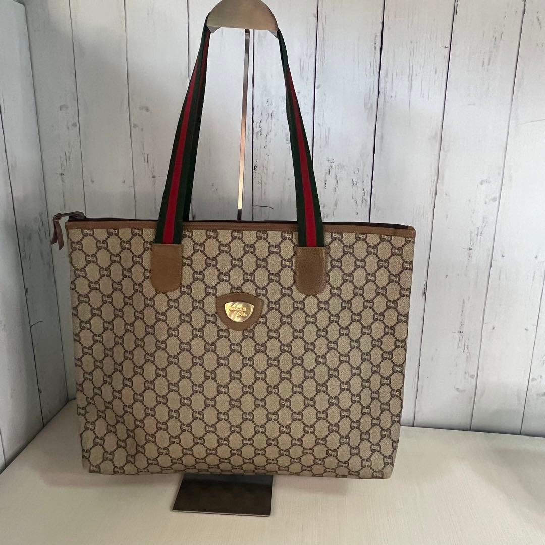 オールドグッチ トートバッグ シェリーライン GGプラス 大容量