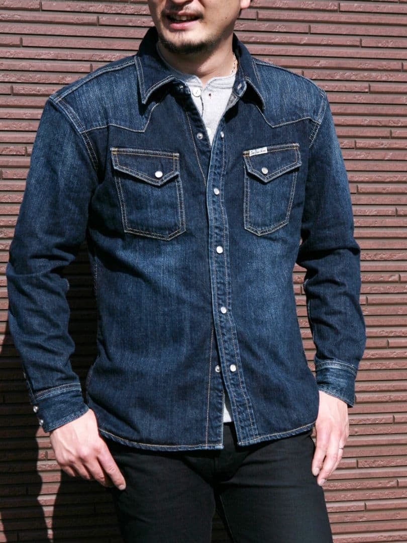 美品　FLATHEAD　デニムウエスタンシャツ　リアルエイジド加工　サイズ40