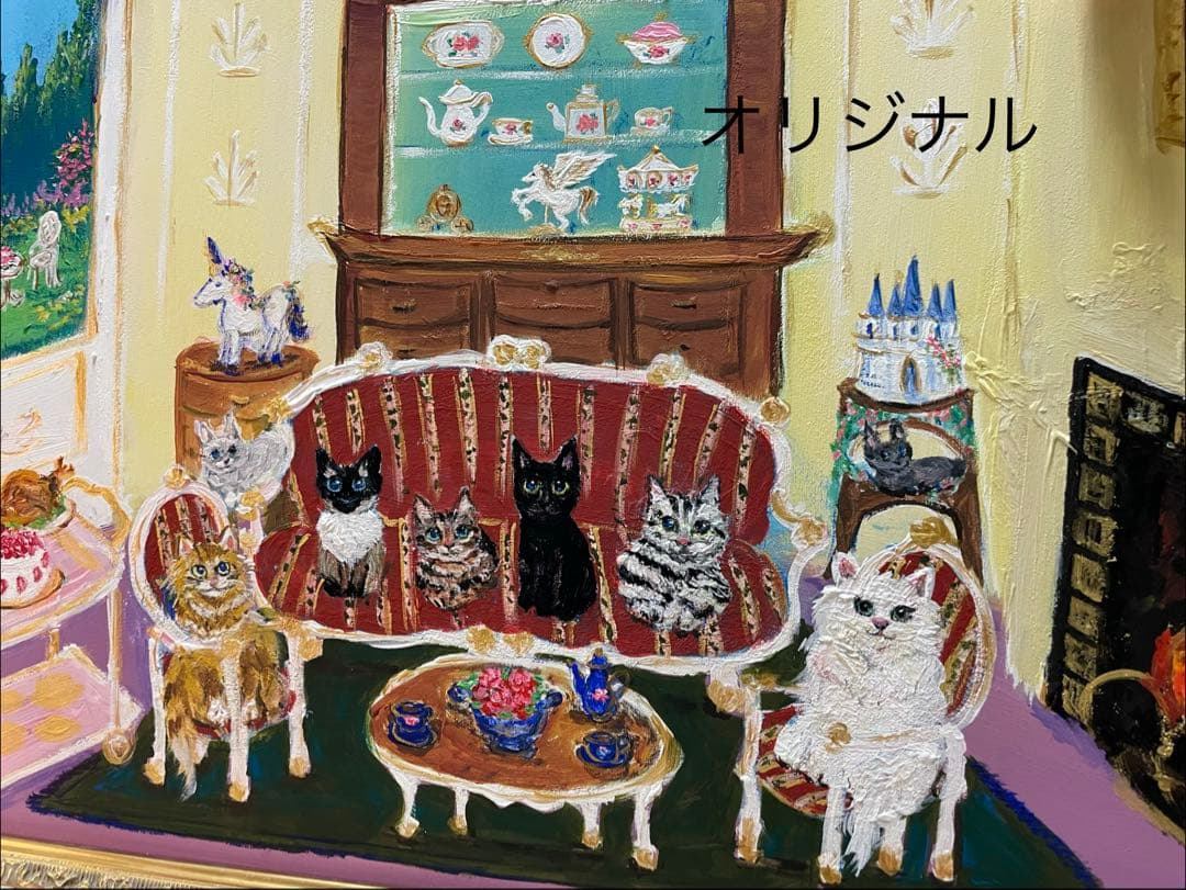 猫　ヴィクトリアン　アクセサリー付きアクリル画　特大