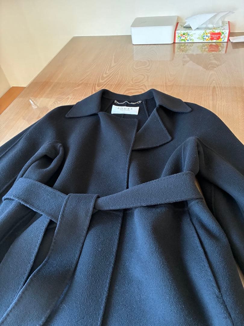 クリーニング済み　アドーア ダブルフェイス ベルト コート ブラック