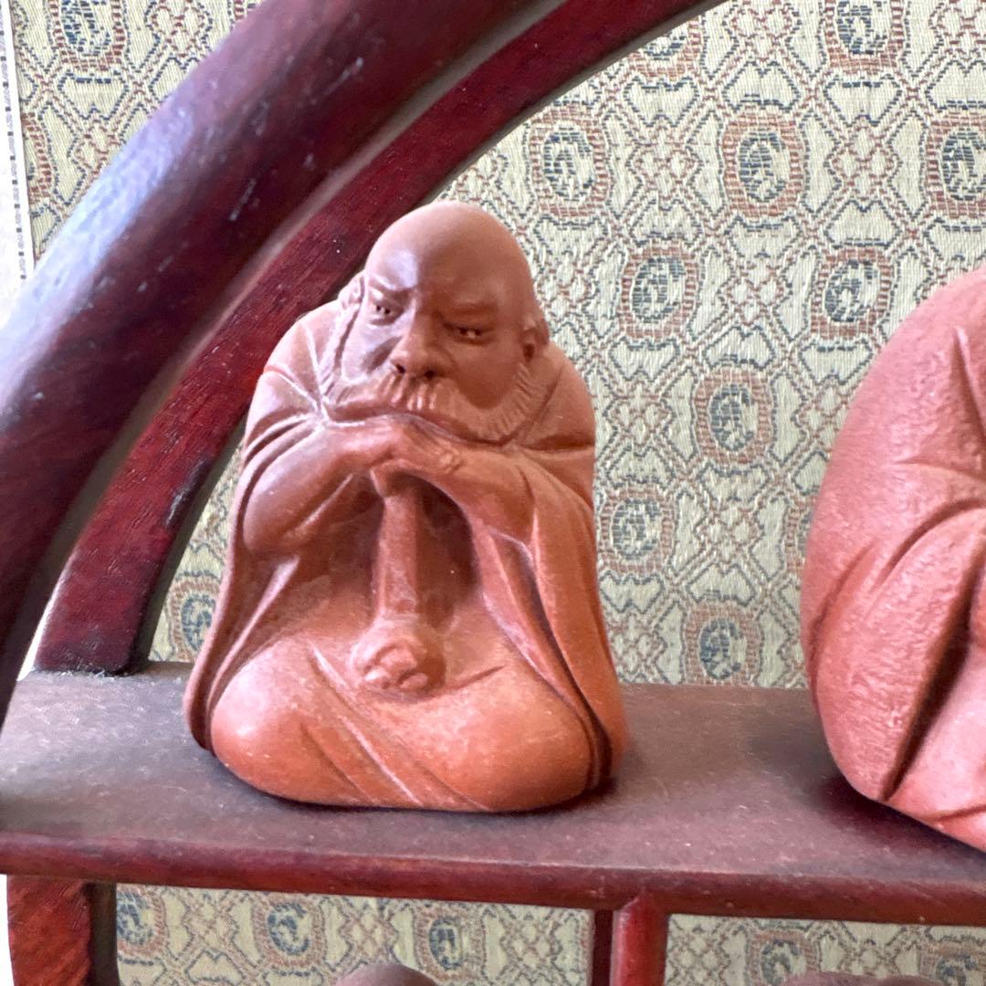 宣興微型紫砂　人形&飾り棚セット