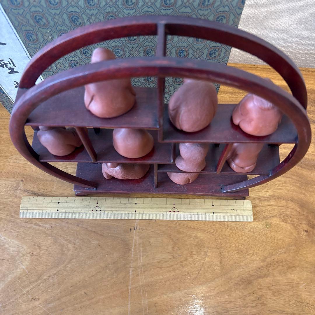 宣興微型紫砂　人形&飾り棚セット