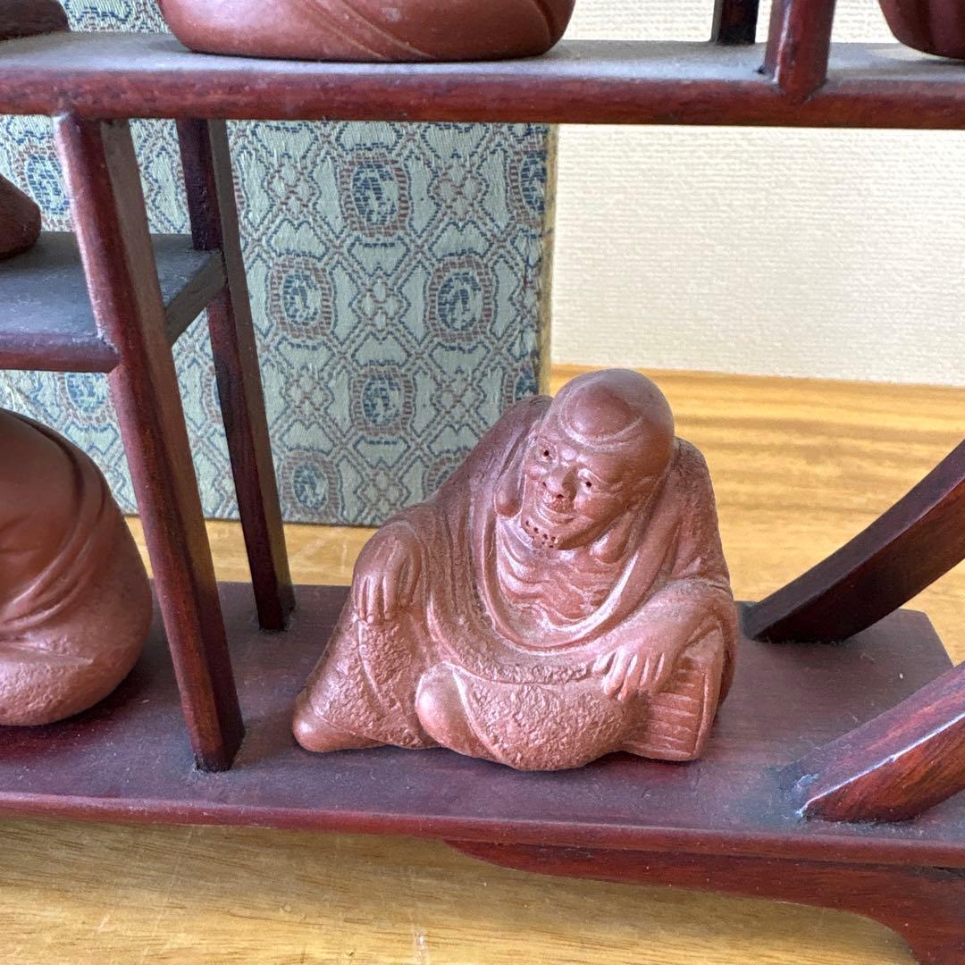 宣興微型紫砂　人形&飾り棚セット