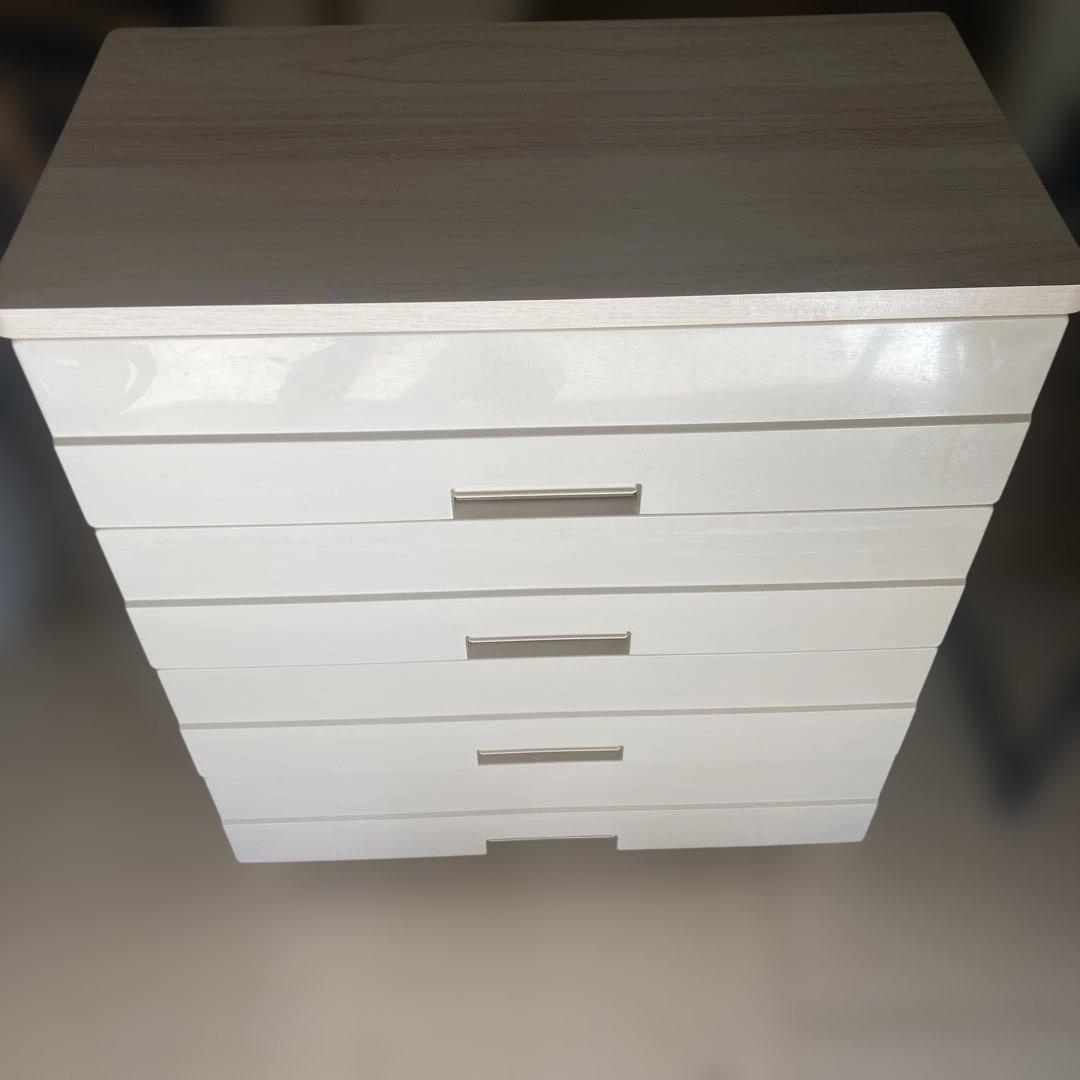 プラスチック 洋タンス 収納ケース 4段 木製天板 ホワイト