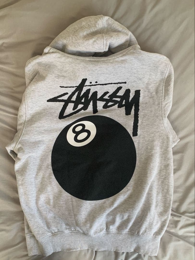 【美品レア】Stussy グレー 8ボールパーカー　Mサイズ 裏起毛
