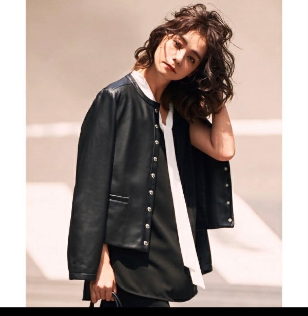 【中村アンさん着用】23区　シープレザージャケット　スナップボタン　ノーカラー