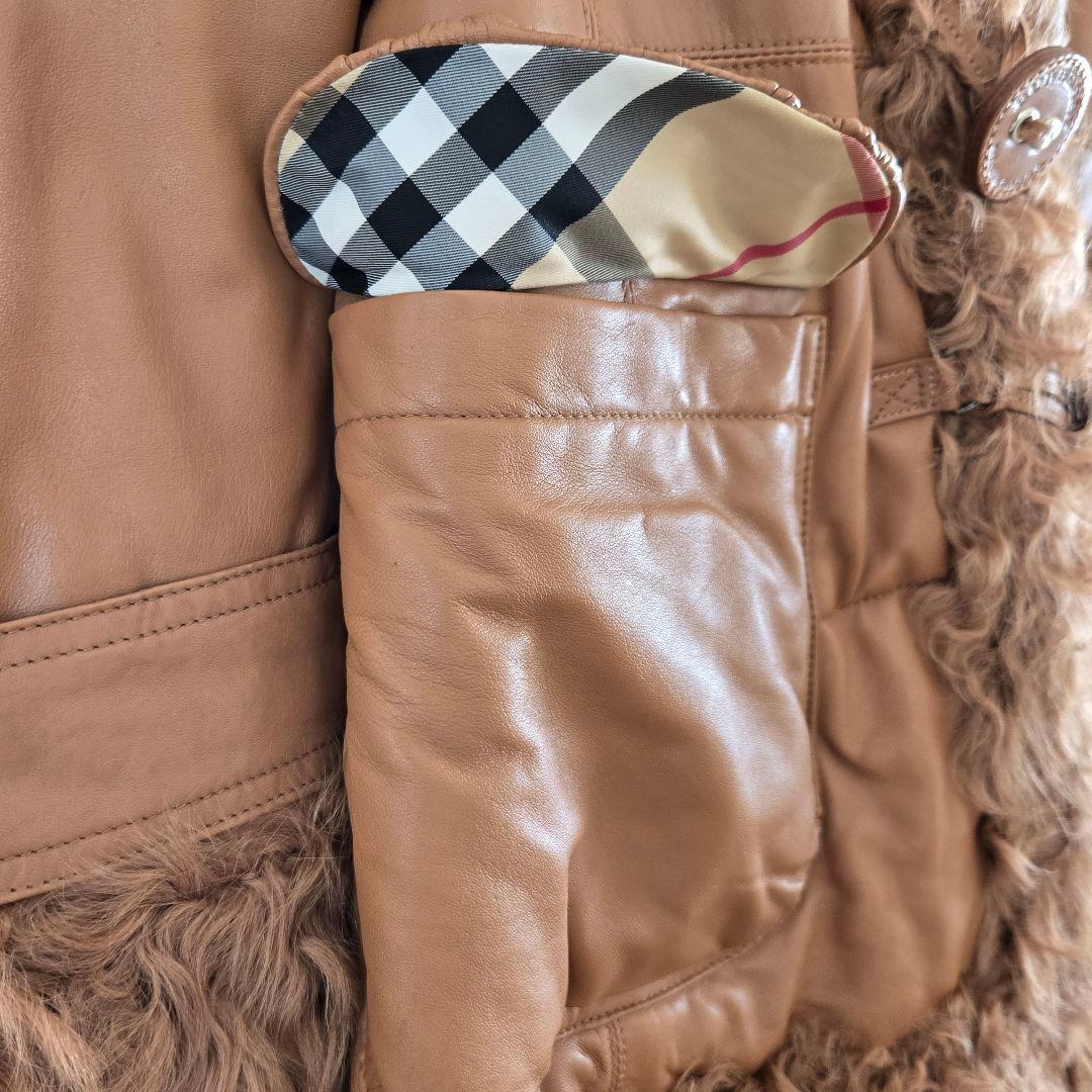 BURBERRY BLUE LABELラムレザー＆ファー ダッフルコート 38