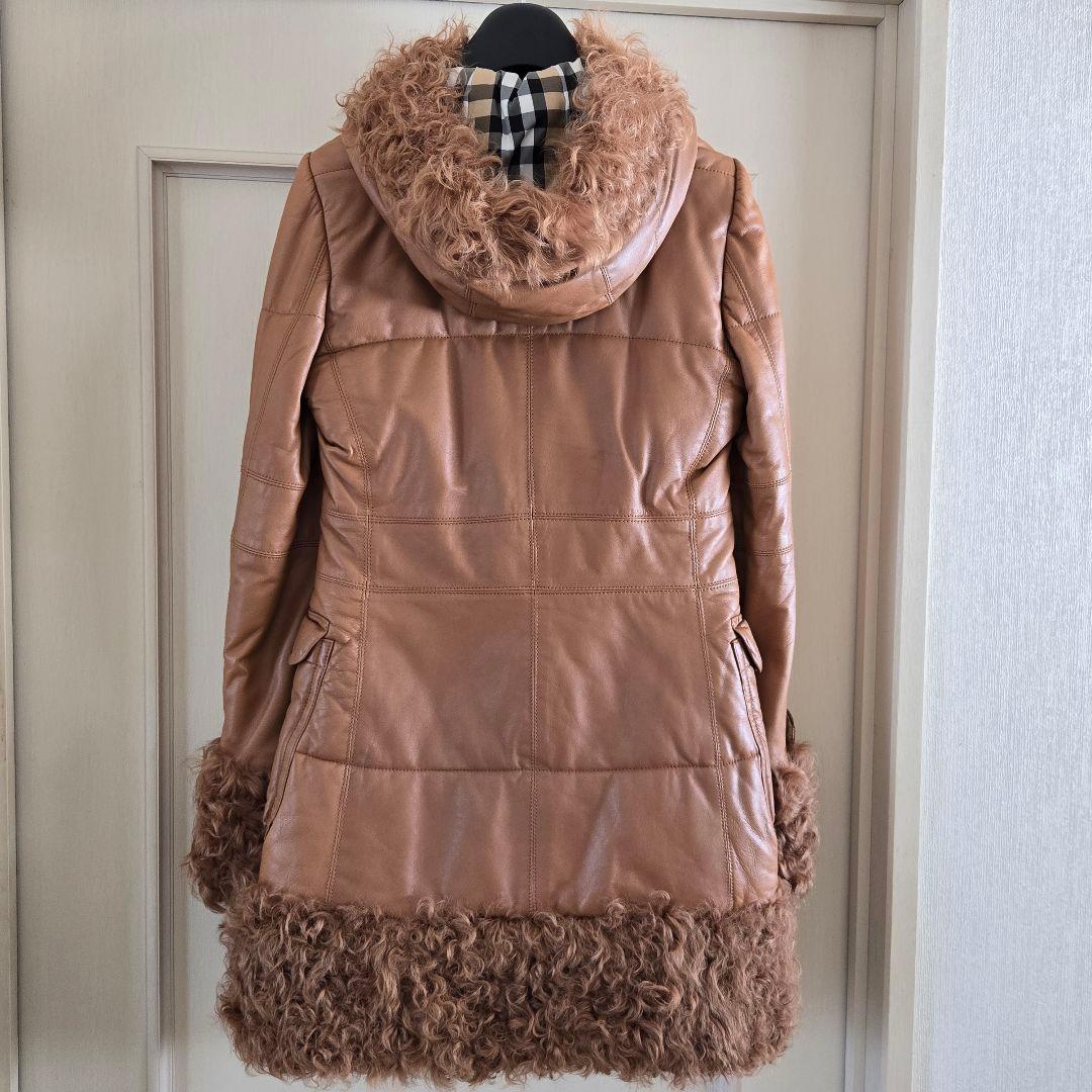 BURBERRY BLUE LABELラムレザー＆ファー ダッフルコート 38