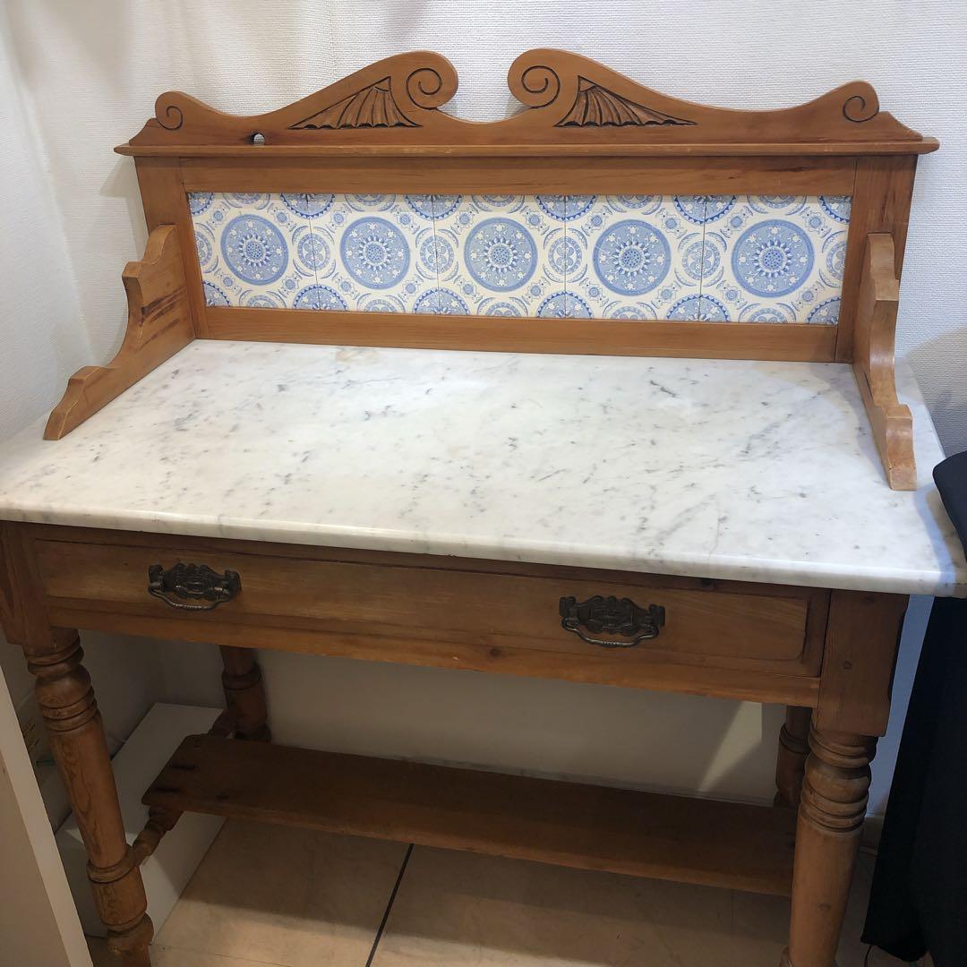 イギリス　アンティーク　タイルデスク　ウォッシュスタンド