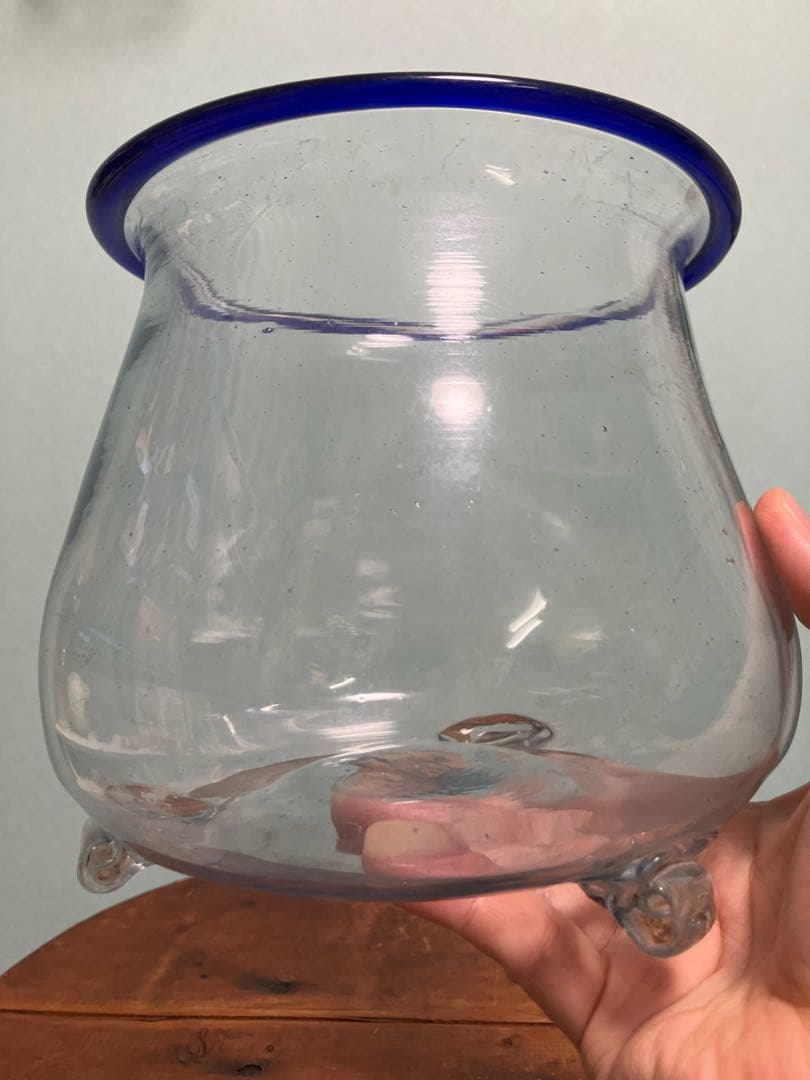 大正時代の吹きガラス製三つ脚金魚鉢◇レトロガラス◇和ガラス◇古ガラス◇古道具