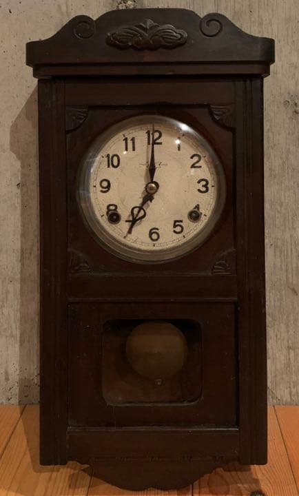 ◆ 昭和 レトロ ◆ 掛け時計 ◆ ゼンマイ 振り子 時計 ◆ ㊀ ◆