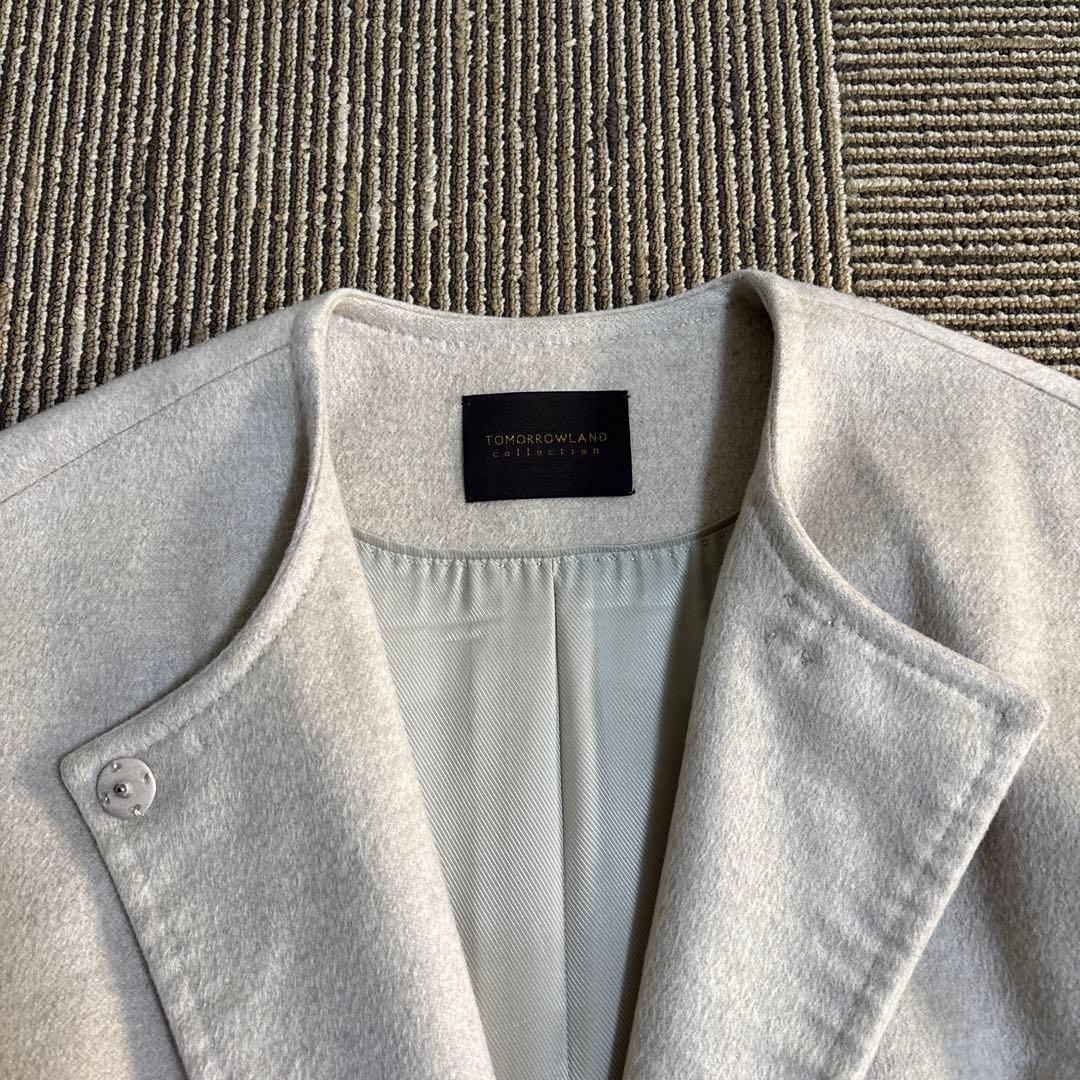 トゥモローランド ピュアカシミヤ100% ロングコート ベージュ　ノーカラー