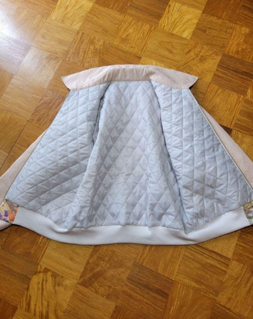 め0948着物リメイク正絹色留袖伝統風景文様ジップアップスカジャンハンドメイド