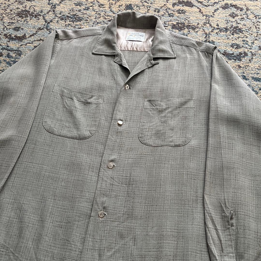 60s レーヨン シャツ カスリ オープンカラー 検 50s 40sヴィンテージ